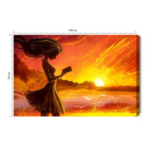 Obraz na płótnie Kobieta z książką Zachód słońca malarski styl  Premium Canvas