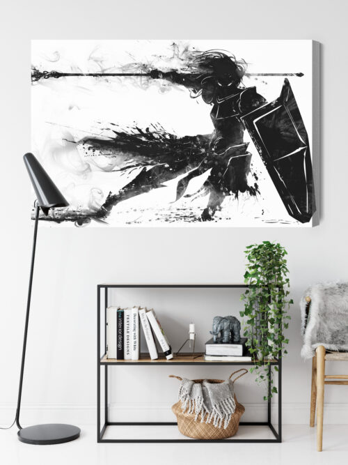 Obraz na płótnie Wojownik z włócznią Czarna abstrakcja w ruchu  Premium Canvas - obrazek 9