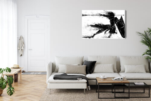 Obraz na płótnie Wojownik z włócznią Czarna abstrakcja w ruchu  Premium Canvas - obrazek 6