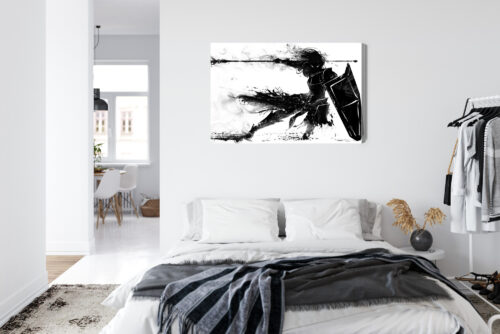 Obraz na płótnie Wojownik z włócznią Czarna abstrakcja w ruchu  Premium Canvas - obrazek 7