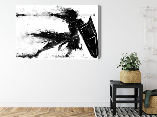 Obraz na płótnie Wojownik z włócznią Czarna abstrakcja w ruchu  Premium Canvas - obrazek 8