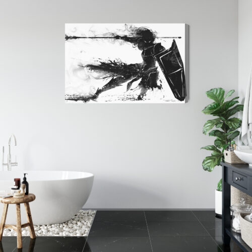 Obraz na płótnie Wojownik z włócznią Czarna abstrakcja w ruchu  Premium Canvas - obrazek 5
