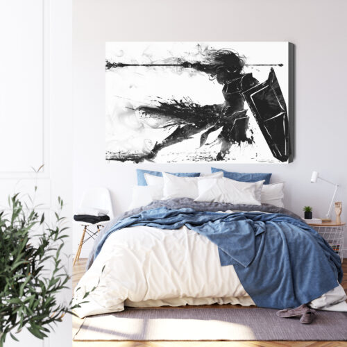 Obraz na płótnie Wojownik z włócznią Czarna abstrakcja w ruchu  Premium Canvas - obrazek 3