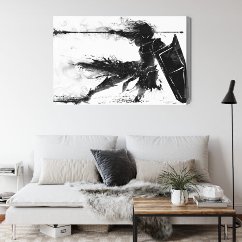 Obraz na płótnie Wojownik z włócznią Czarna abstrakcja w ruchu  Premium Canvas - obrazek 4