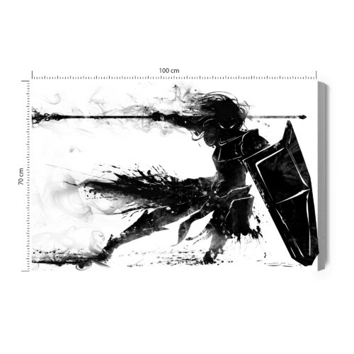 Obraz na płótnie Wojownik z włócznią Czarna abstrakcja w ruchu  Premium Canvas
