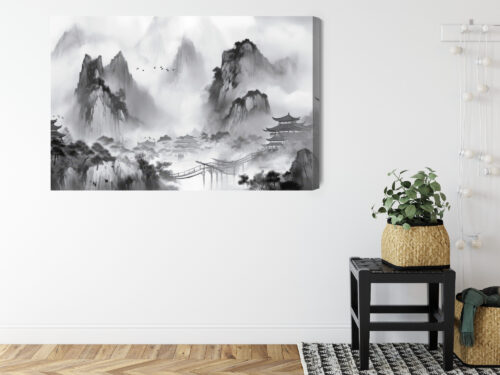 Obraz na płótnie Orient Tradycyjny krajobraz górski z pagodami Premium Canvas - obrazek 8