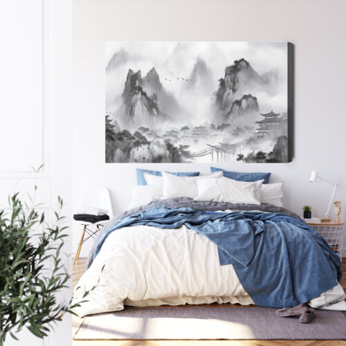 Obraz na płótnie Orient Tradycyjny krajobraz górski z pagodami Premium Canvas - obrazek 3