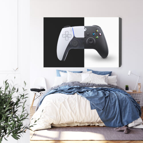 Obraz na płótnie Kontrolery PS5 i Xbox Kontrastowa grafika Premium Canvas - obrazek 3
