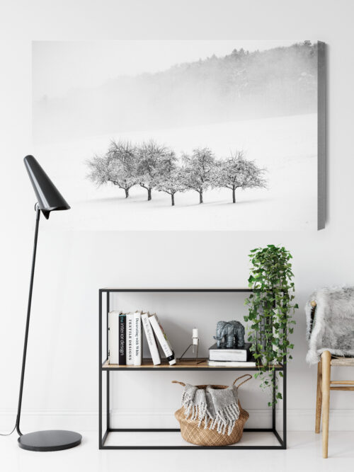 Obraz na płótnie Zimowy krajobraz Minimalistyczny czarno-biały  Premium Canvas - obrazek 9