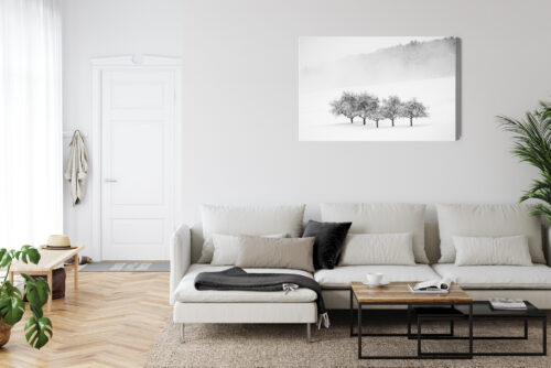 Obraz na płótnie Zimowy krajobraz Minimalistyczny czarno-biały  Premium Canvas - obrazek 6