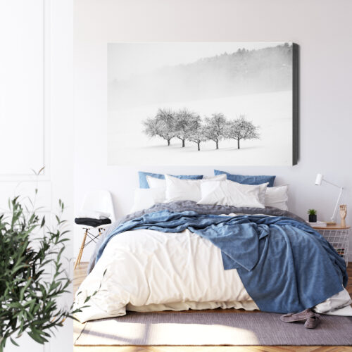 Obraz na płótnie Zimowy krajobraz Minimalistyczny czarno-biały  Premium Canvas - obrazek 3