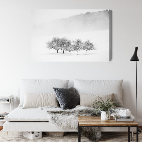 Obraz na płótnie Zimowy krajobraz Minimalistyczny czarno-biały  Premium Canvas - obrazek 4