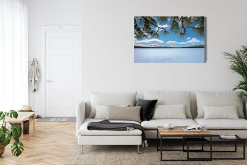 Obraz na płótnie Zimowy krajobraz z jeziorem i sosnami Premium Canvas - obrazek 6