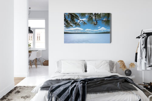 Obraz na płótnie Zimowy krajobraz z jeziorem i sosnami Premium Canvas - obrazek 7