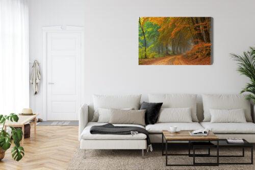 Obraz na płótnie Jesienny las Droga wśród drzew mgła  Premium Canvas - obrazek 6