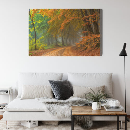 Obraz na płótnie Jesienny las Droga wśród drzew mgła  Premium Canvas - obrazek 4