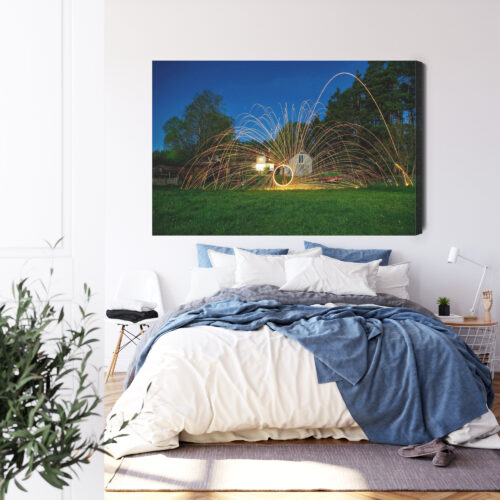 Obraz na płótnie Dom nocą z iskrzącym światłem Stalowa wełna  Premium Canvas - obrazek 3