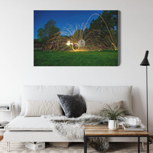 Obraz na płótnie Dom nocą z iskrzącym światłem Stalowa wełna  Premium Canvas - obrazek 4