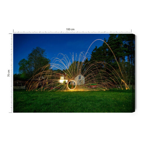 Obraz na płótnie Dom nocą z iskrzącym światłem Stalowa wełna  Premium Canvas