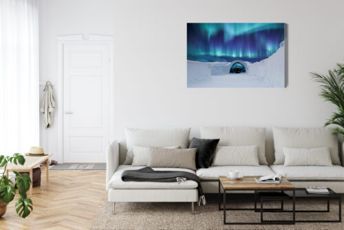 Obraz na płótnie Igloo i zorza polarna Zimowy pejzaż nocą  Premium Canvas - obrazek 6