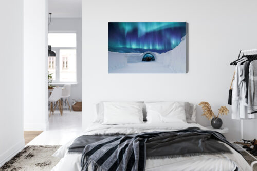 Obraz na płótnie Igloo i zorza polarna Zimowy pejzaż nocą  Premium Canvas - obrazek 7