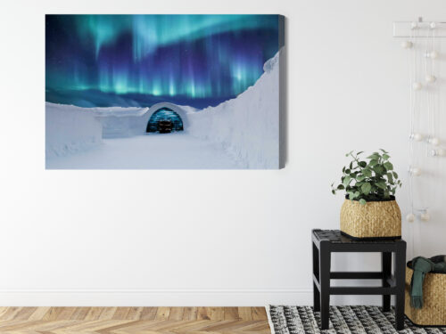 Obraz na płótnie Igloo i zorza polarna Zimowy pejzaż nocą  Premium Canvas - obrazek 8