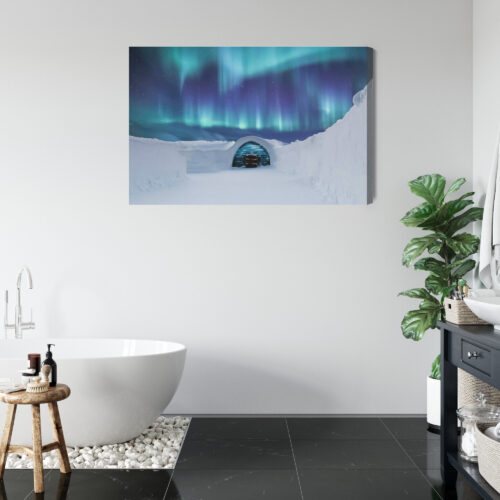 Obraz na płótnie Igloo i zorza polarna Zimowy pejzaż nocą  Premium Canvas - obrazek 5