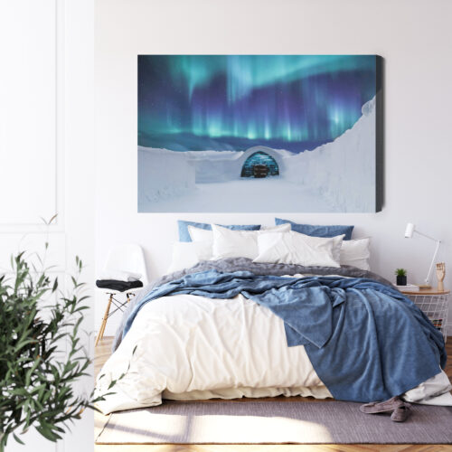 Obraz na płótnie Igloo i zorza polarna Zimowy pejzaż nocą  Premium Canvas - obrazek 3