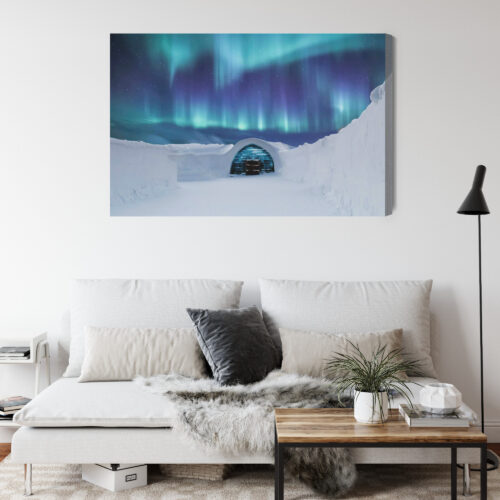 Obraz na płótnie Igloo i zorza polarna Zimowy pejzaż nocą  Premium Canvas - obrazek 4