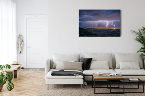 Obraz na płótnie Burza nad miastem Nocny krajobraz i pioruny  Premium Canvas - obrazek 6