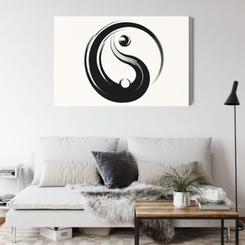 Obraz na płótnie Yin Yang Minimalistyczny czarno-biały symbol  Premium Canvas - obrazek 4