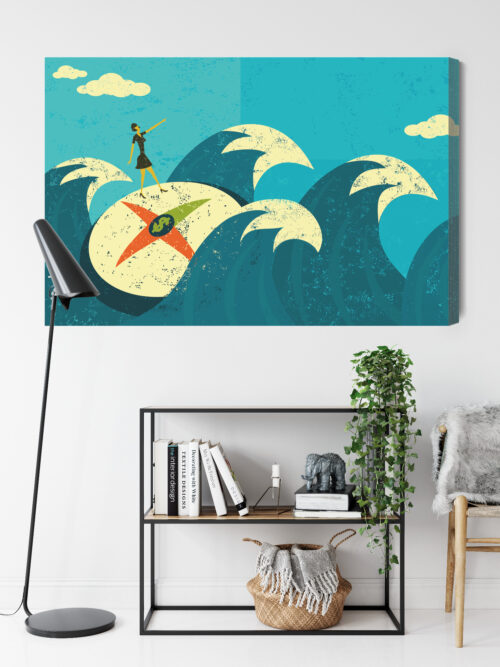 Obraz na płótnie Kobieta na kompasie Retro Stylizowane fale Premium Canvas - obrazek 9