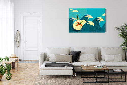 Obraz na płótnie Kobieta na kompasie Retro Stylizowane fale Premium Canvas - obrazek 6