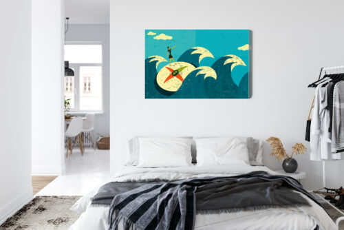 Obraz na płótnie Kobieta na kompasie Retro Stylizowane fale Premium Canvas - obrazek 7