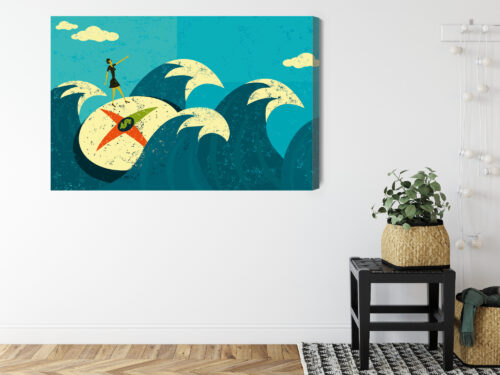 Obraz na płótnie Kobieta na kompasie Retro Stylizowane fale Premium Canvas - obrazek 8