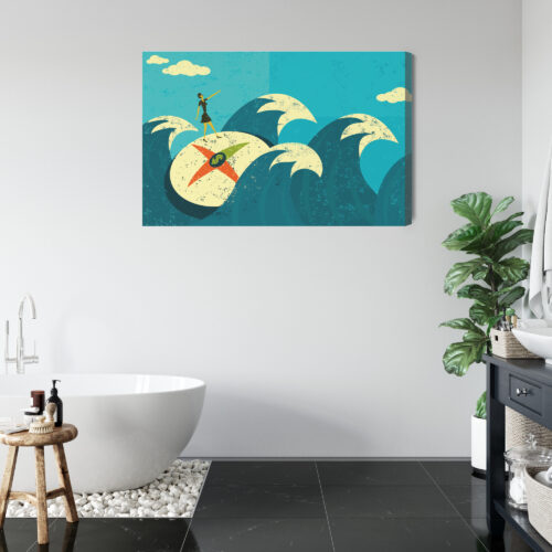 Obraz na płótnie Kobieta na kompasie Retro Stylizowane fale Premium Canvas - obrazek 5