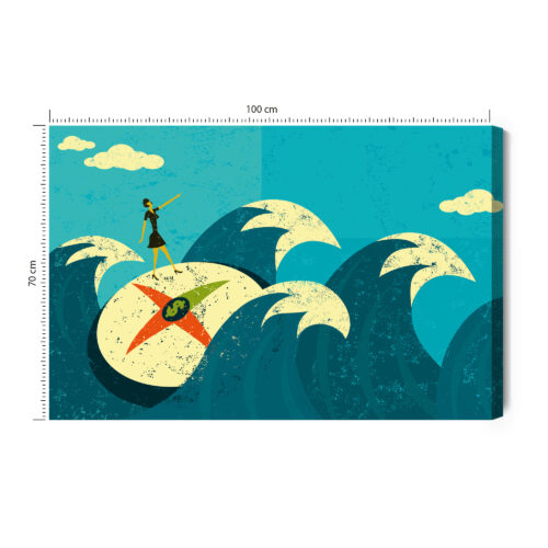 Obraz na płótnie Kobieta na kompasie Retro Stylizowane fale Premium Canvas