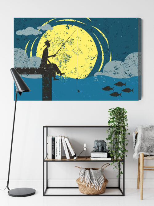 Obraz na płótnie Rybak na molo Retro styl noc  Premium Canvas - obrazek 9