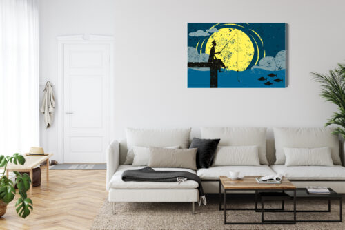 Obraz na płótnie Rybak na molo Retro styl noc  Premium Canvas - obrazek 6
