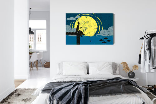 Obraz na płótnie Rybak na molo Retro styl noc  Premium Canvas - obrazek 7