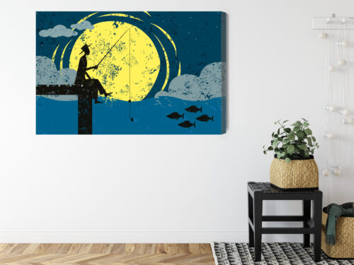Obraz na płótnie Rybak na molo Retro styl noc  Premium Canvas - obrazek 8