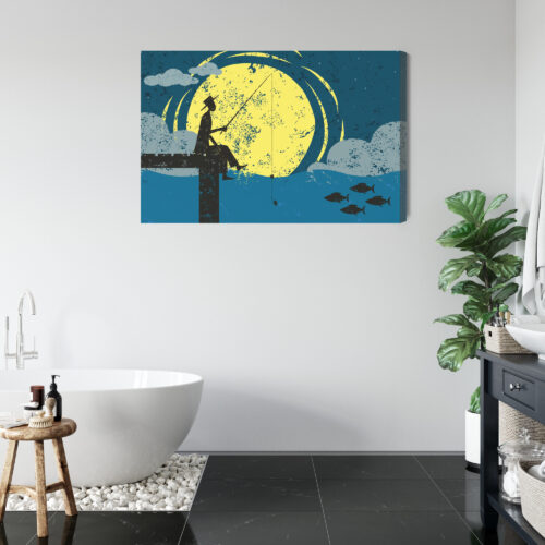Obraz na płótnie Rybak na molo Retro styl noc  Premium Canvas - obrazek 5