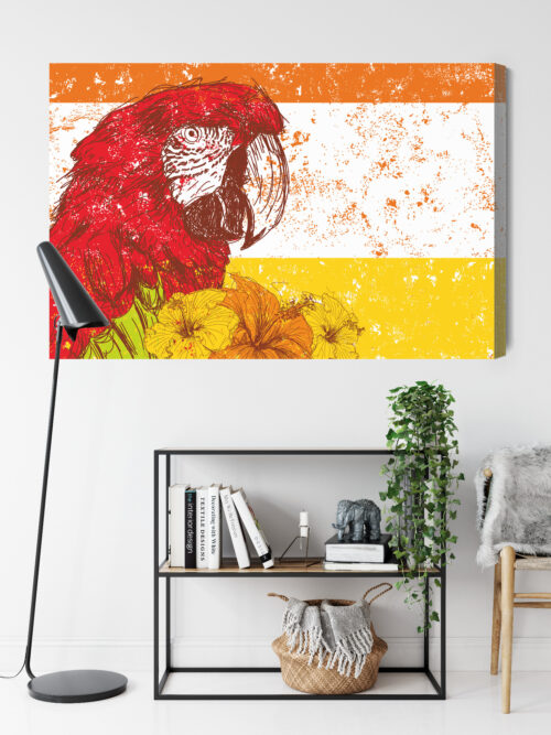 Obraz na płótnie Czerwona ara z kwiatami Tropikalna ilustracja  Premium Canvas - obrazek 9