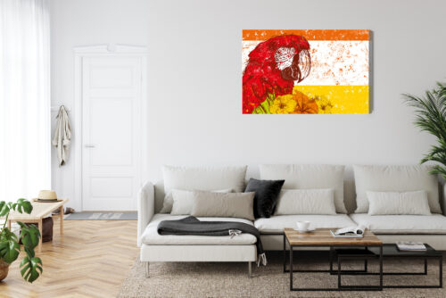 Obraz na płótnie Czerwona ara z kwiatami Tropikalna ilustracja  Premium Canvas - obrazek 6
