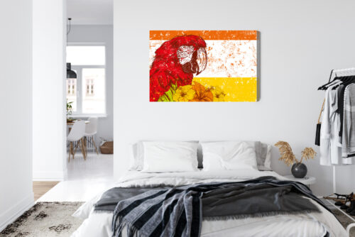 Obraz na płótnie Czerwona ara z kwiatami Tropikalna ilustracja  Premium Canvas - obrazek 7