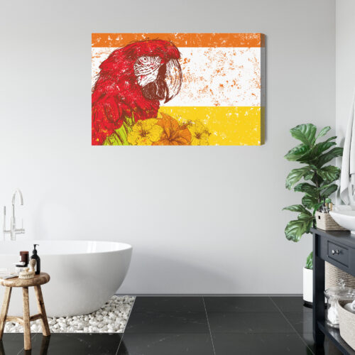 Obraz na płótnie Czerwona ara z kwiatami Tropikalna ilustracja  Premium Canvas - obrazek 5