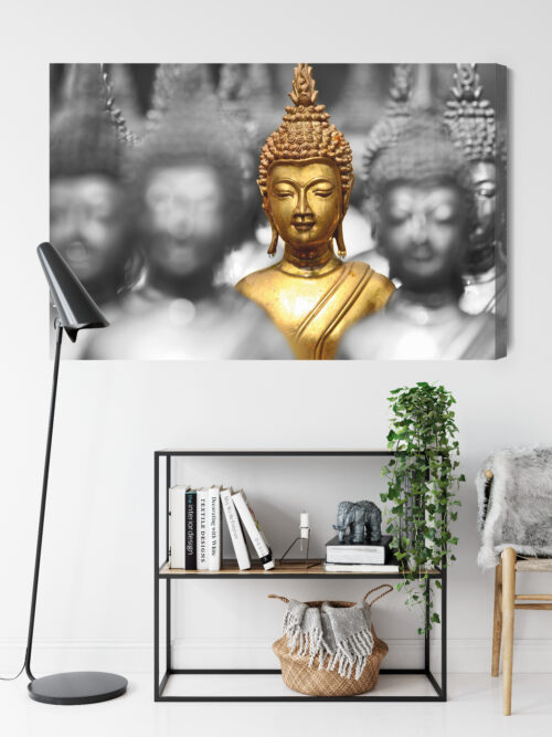 Obraz na płótnie Złoty Budda wśród cieni Kontrastowy minimalizm  Premium Canvas - obrazek 9