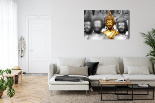 Obraz na płótnie Złoty Budda wśród cieni Kontrastowy minimalizm  Premium Canvas - obrazek 6