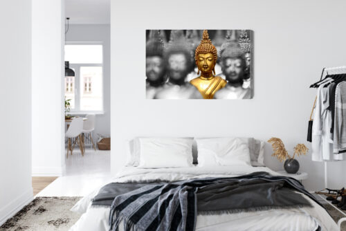 Obraz na płótnie Złoty Budda wśród cieni Kontrastowy minimalizm  Premium Canvas - obrazek 7