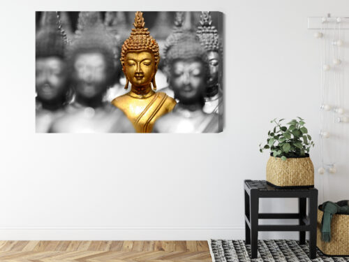 Obraz na płótnie Złoty Budda wśród cieni Kontrastowy minimalizm  Premium Canvas - obrazek 8